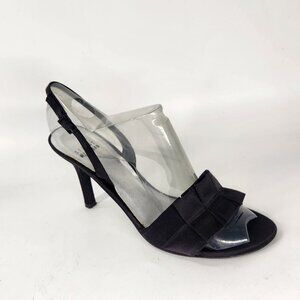 Stuart Weitzman Slingback Pleated Stiletto Sandal Size 8 Black Evening Shoe Luxe